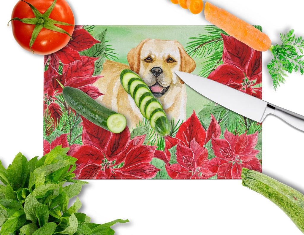 Golden Retriever Poinsettas Cutting Board Tempered Glass Kitchen Cutting Surface, Heat Resistant Chopping, Non-Slip Feet, Food Prep & Serving