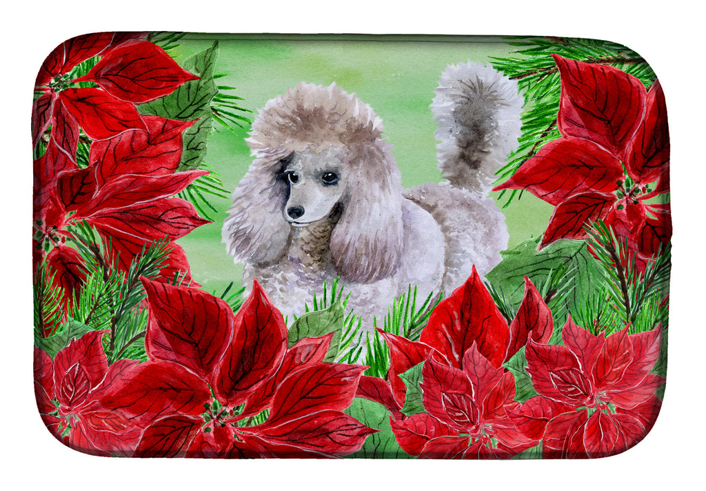 Poodle Poinsettas Dish Drying Mat Absorbent Dish Drying Mat Pad for Kitchen Counter Dish Drainer Mat for Countertop, 14 x 21", Multicolor