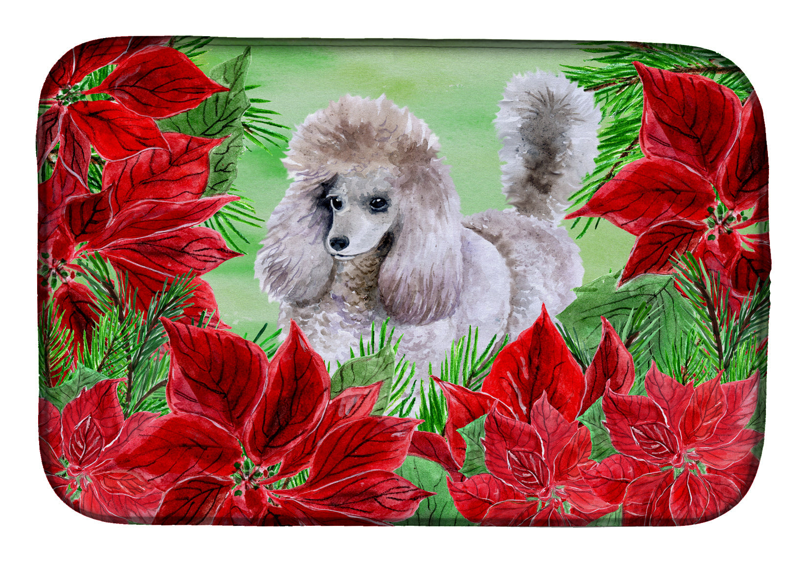 Poodle Poinsettas Dish Drying Mat Absorbent Dish Drying Mat Pad for Kitchen Counter Dish Drainer Mat for Countertop, 14 x 21", Multicolor