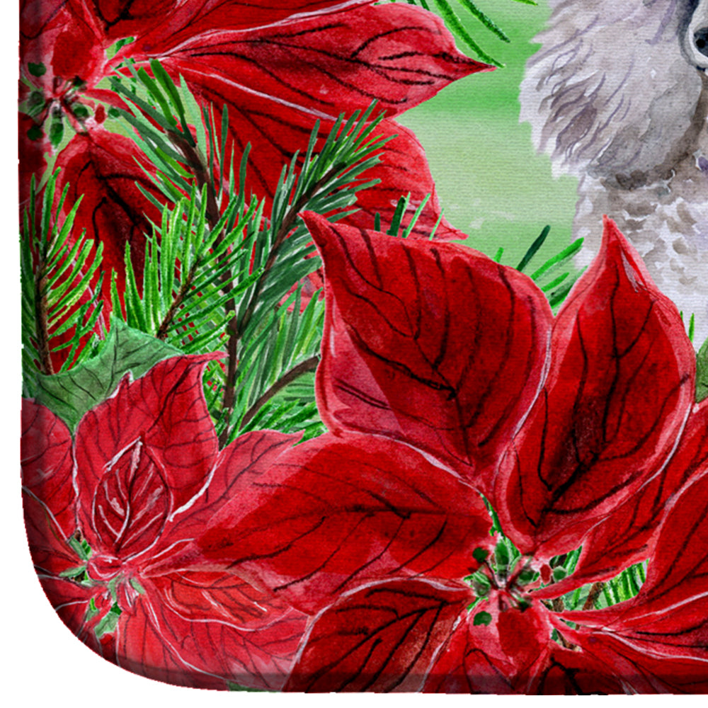 Poodle Poinsettas Dish Drying Mat Absorbent Dish Drying Mat Pad for Kitchen Counter Dish Drainer Mat for Countertop, 14 x 21", Multicolor
