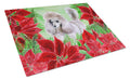 Poodle Poinsettas Cutting Board Tempered Glass Kitchen Cutting Surface, Heat Resistant Chopping, Non-Slip Feet, Food Prep & Serving