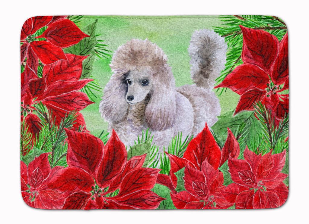 Poodle Poinsettas Memory Foam Kitchen Mat Machine Washable Anti-Fatigue Cushion Comfort Bath or Kitchen Rug