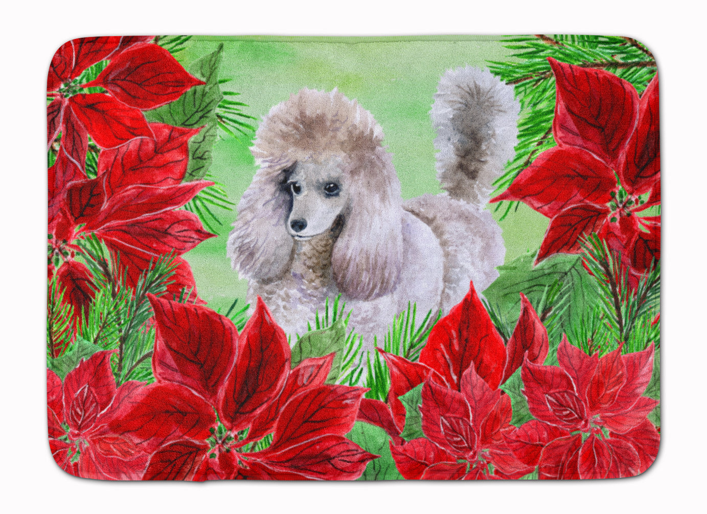 Poodle Poinsettas Memory Foam Kitchen Mat Machine Washable Anti-Fatigue Cushion Comfort Bath or Kitchen Rug