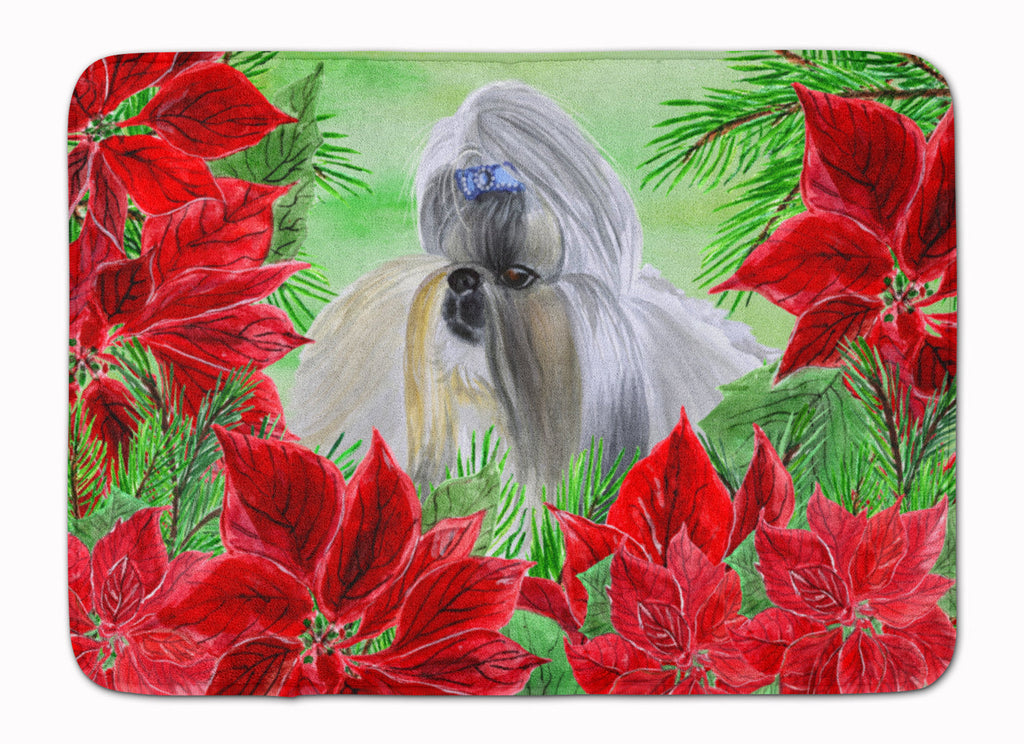 Shih Tzu Poinsettas Memory Foam Kitchen Mat Machine Washable Anti-Fatigue Cushion Comfort Bath or Kitchen Rug