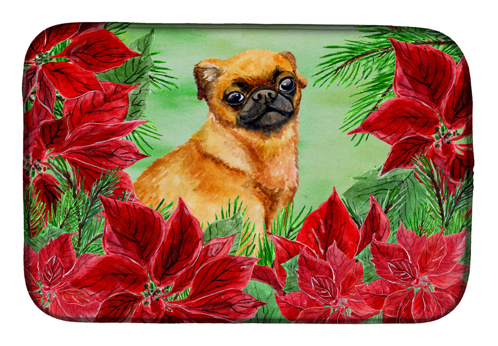 Small Brabant Griffon Poinsettas Dish Drying Mat Absorbent Dish Drying Mat Pad for Kitchen Counter Dish Drainer Mat for Countertop, 14 x 21", Multicolor