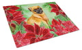 Small Brabant Griffon Poinsettas Cutting Board Tempered Glass Kitchen Cutting Surface, Heat Resistant Chopping, Non-Slip Feet, Food Prep & Serving