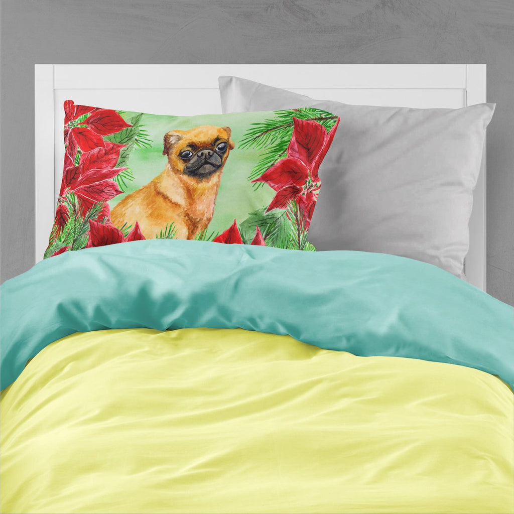 Small Brabant Griffon Poinsettas Standard Pillowcase Lightweight Super Soft Easy Care Decorative Artwork Pillowcase, Standard