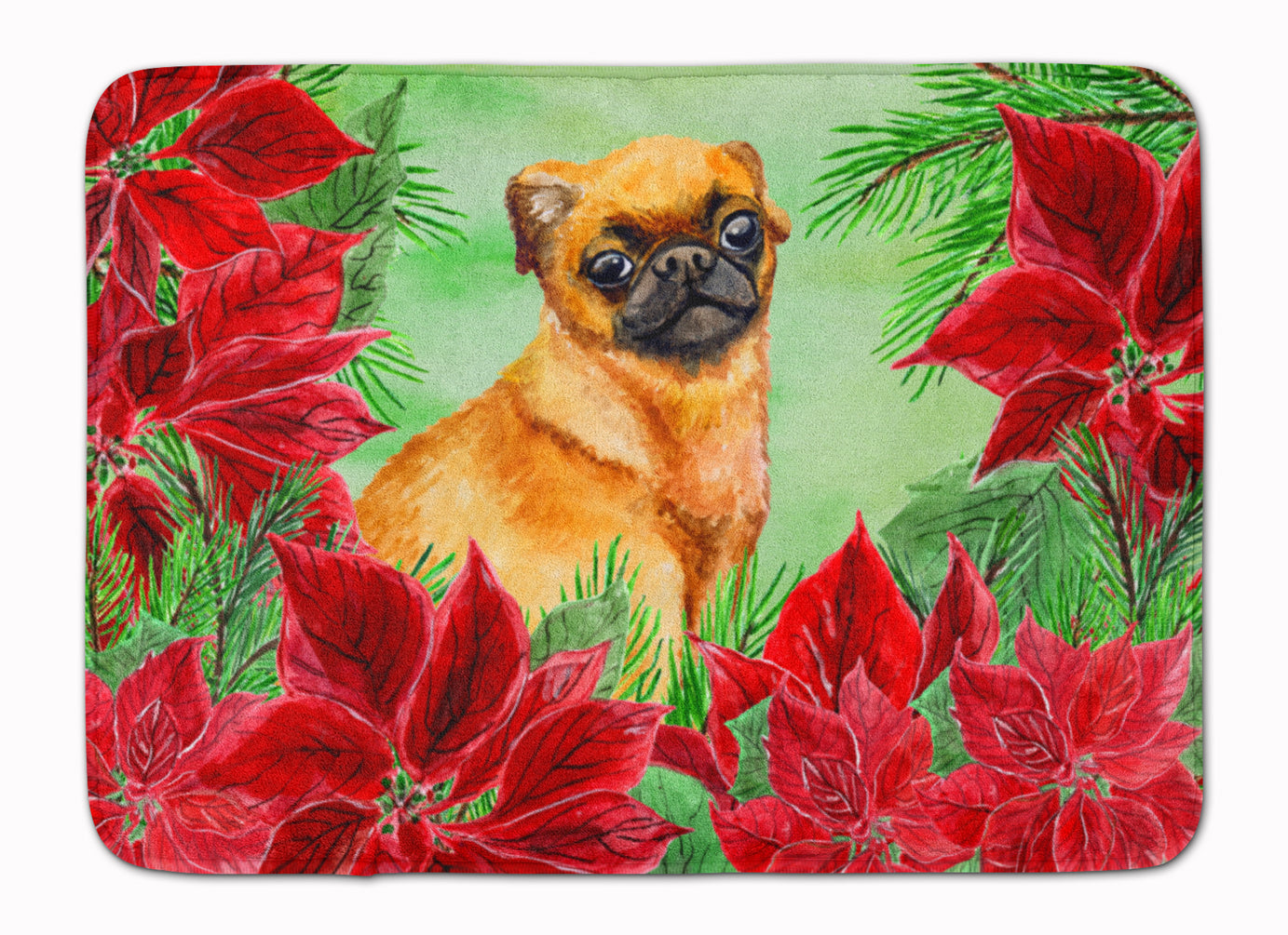 Small Brabant Griffon Poinsettas Memory Foam Kitchen Mat Machine Washable Anti-Fatigue Cushion Comfort Bath or Kitchen Rug