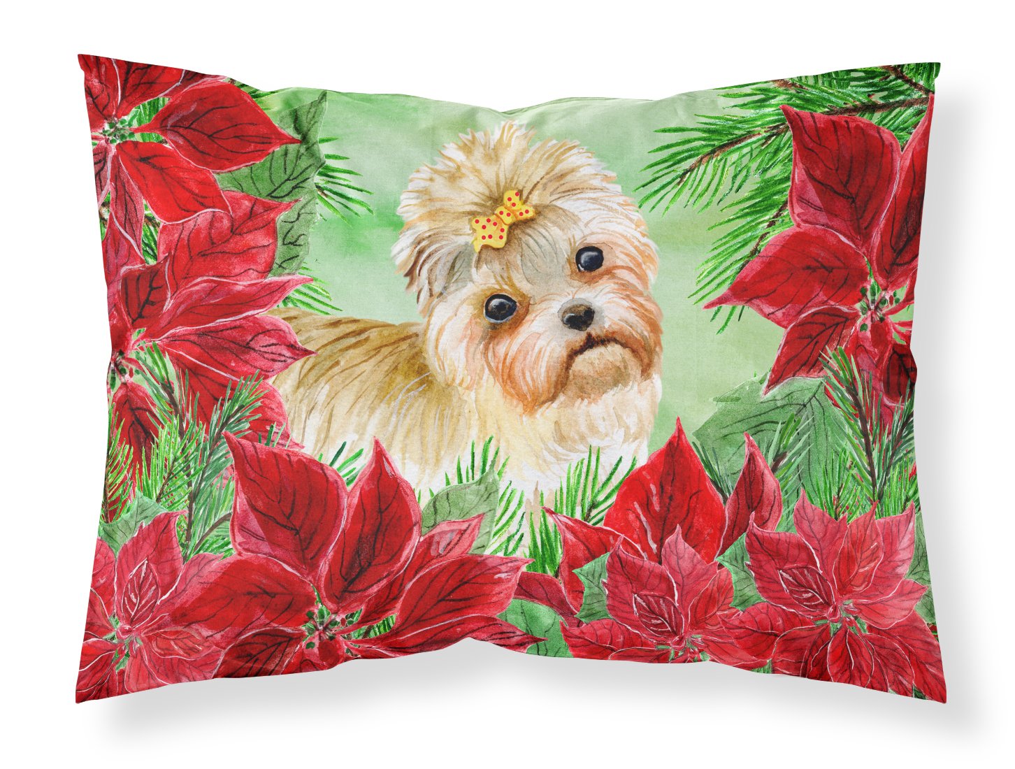 Morkie Poinsettas Standard Pillowcase Lightweight Super Soft Easy Care Decorative Artwork Pillowcase, Standard