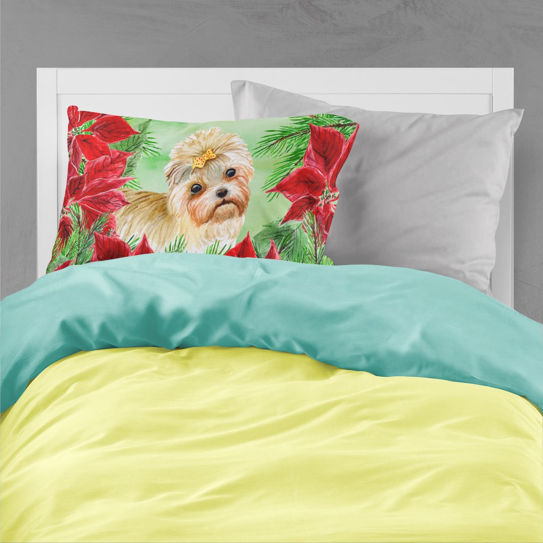 Morkie Poinsettas Standard Pillowcase Lightweight Super Soft Easy Care Decorative Artwork Pillowcase, Standard