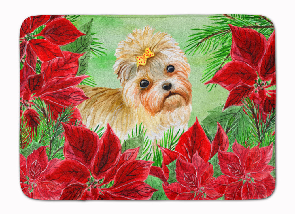 Morkie Poinsettas Memory Foam Kitchen Mat Machine Washable Anti-Fatigue Cushion Comfort Bath or Kitchen Rug