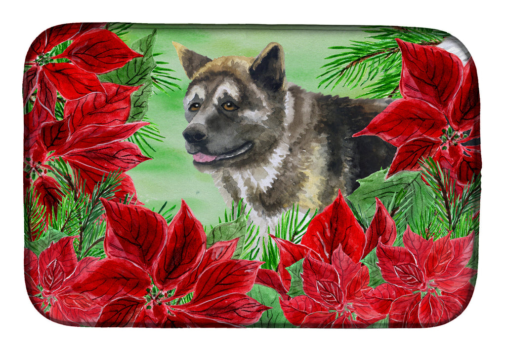 American Akita Poinsettas Dish Drying Mat Absorbent Dish Drying Mat Pad for Kitchen Counter Dish Drainer Mat for Countertop, 14 x 21", Multicolor