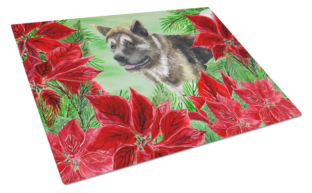 American Akita Poinsettas Cutting Board Tempered Glass Kitchen Cutting Surface, Heat Resistant Chopping, Non-Slip Feet, Food Prep & Serving
