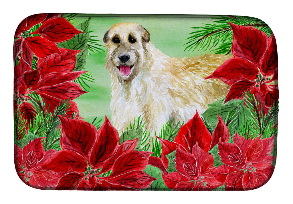 Irish Wolfhound Poinsettas Dish Drying Mat Absorbent Dish Drying Mat Pad for Kitchen Counter Dish Drainer Mat for Countertop, 14 x 21", Multicolor