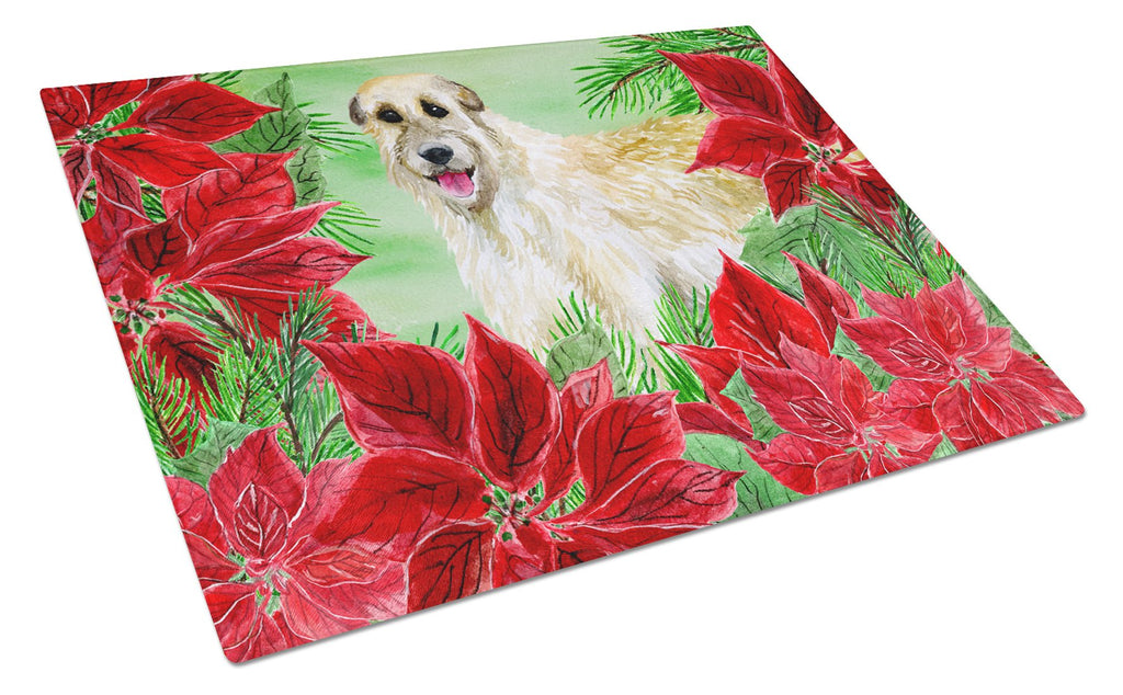 Irish Wolfhound Poinsettas Cutting Board Tempered Glass Kitchen Cutting Surface, Heat Resistant Chopping, Non-Slip Feet, Food Prep & Serving