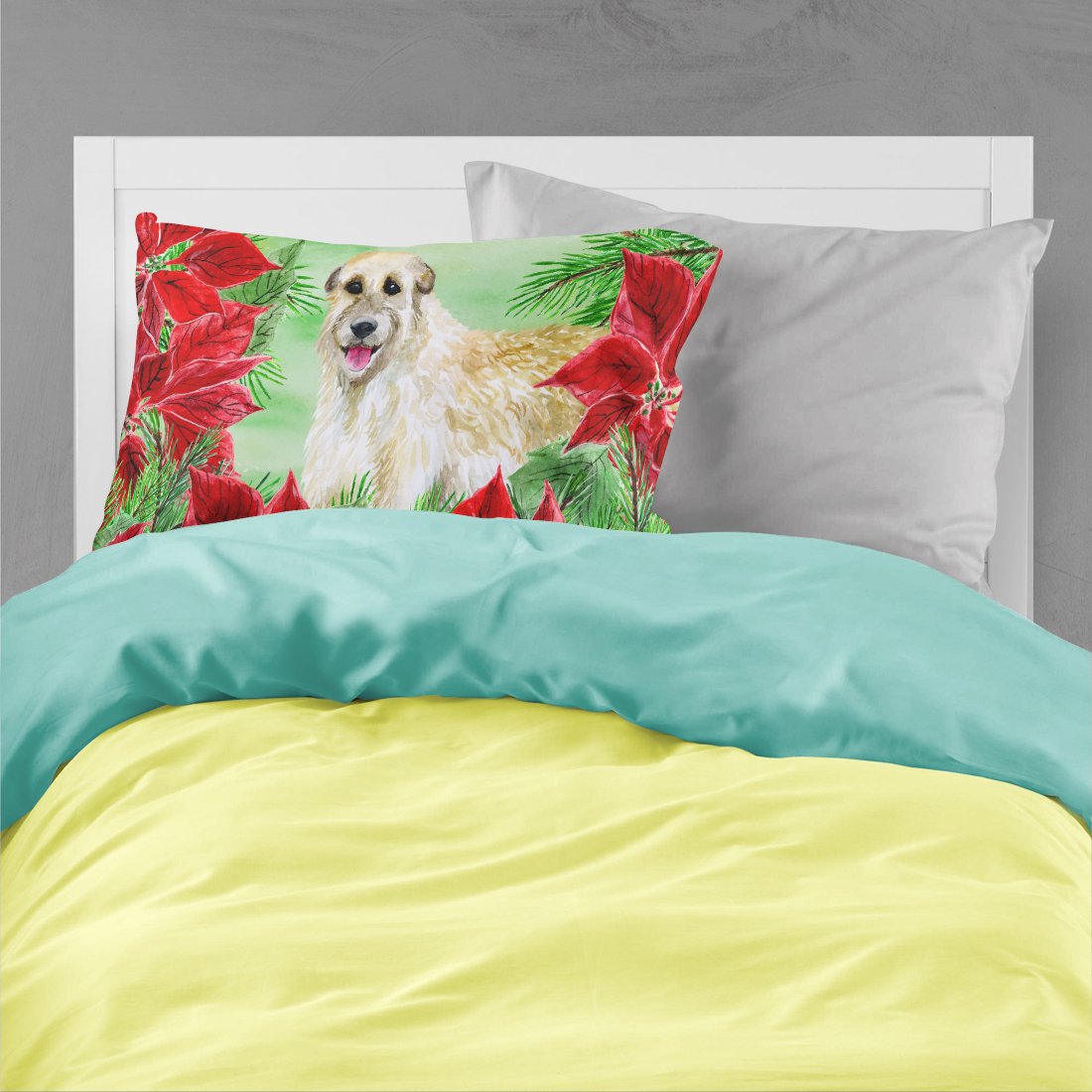 Irish Wolfhound Poinsettas Standard Pillowcase Lightweight Super Soft Easy Care Decorative Artwork Pillowcase, Standard