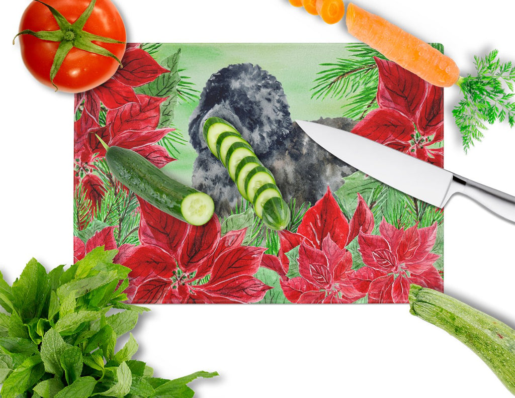 Newfoundland Poinsettas Cutting Board Tempered Glass Kitchen Cutting Surface, Heat Resistant Chopping, Non-Slip Feet, Food Prep & Serving