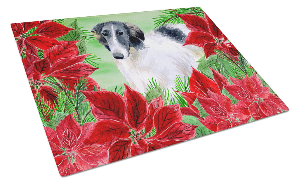 Borzoi Poinsettas Cutting Board Tempered Glass Kitchen Cutting Surface, Heat Resistant Chopping, Non-Slip Feet, Food Prep & Serving