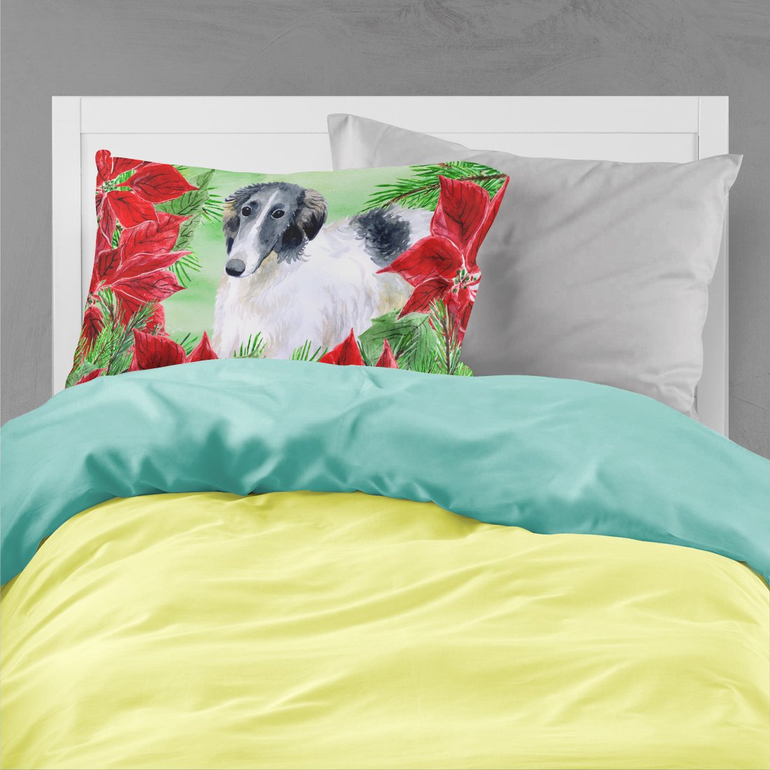 Borzoi Poinsettas Standard Pillowcase Lightweight Super Soft Easy Care Decorative Artwork Pillowcase, Standard