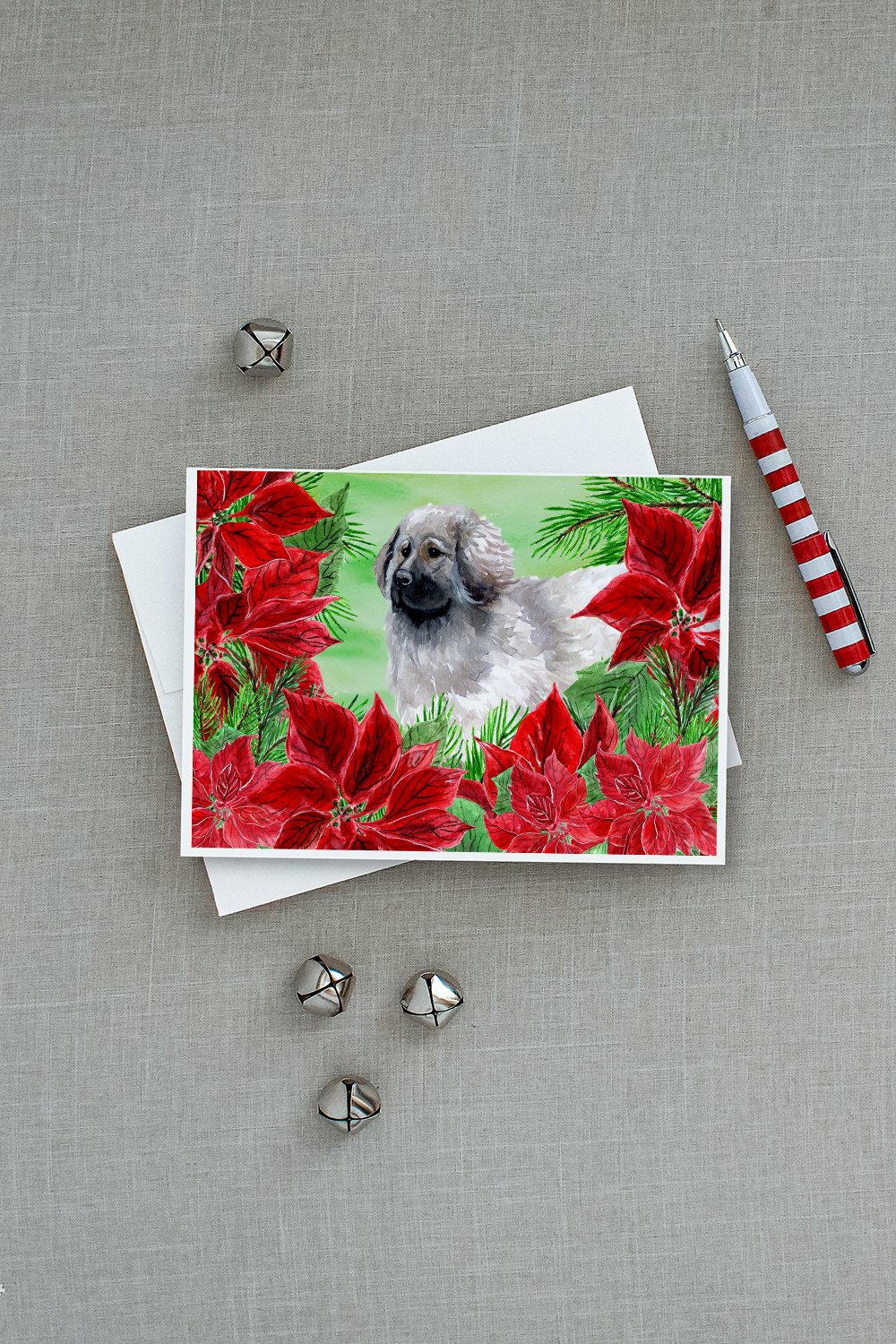 Moscow Watchdog Poinsettas Greeting Cards Pack of 8 Blank Cards with Envelopes Whimsical A7 Size 5x7