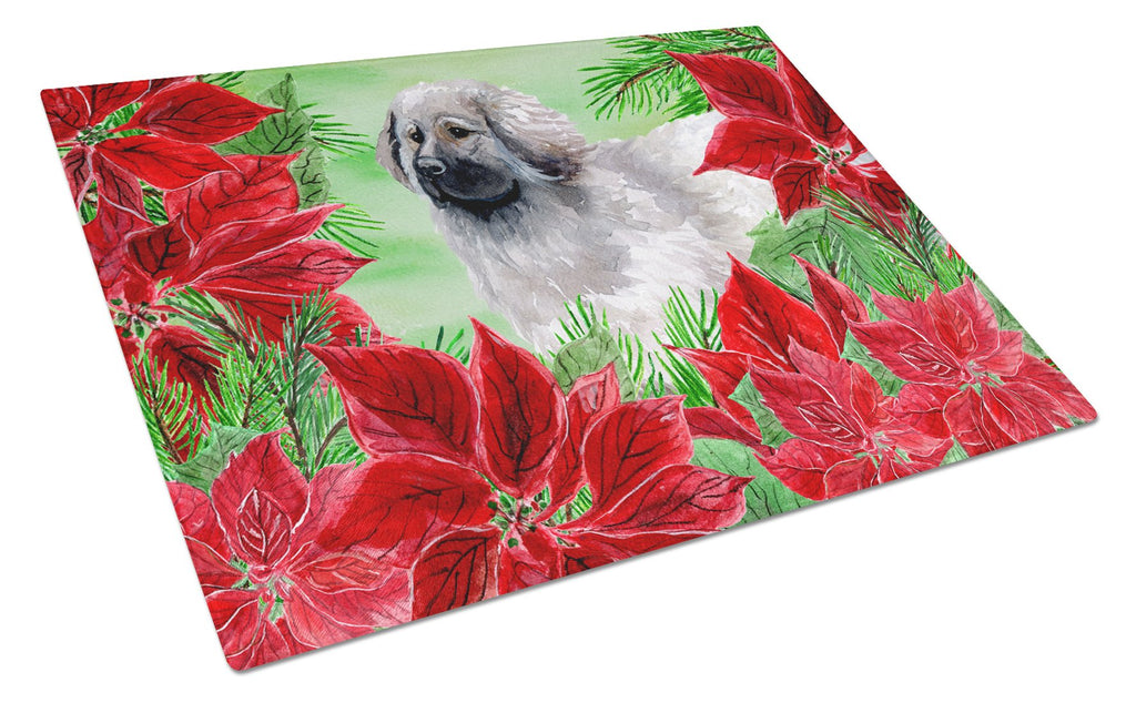 Moscow Watchdog Poinsettas Cutting Board Tempered Glass Kitchen Cutting Surface, Heat Resistant Chopping, Non-Slip Feet, Food Prep & Serving
