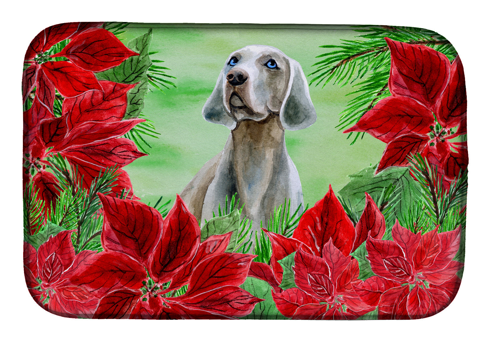 Weimaraner Poinsettas Dish Drying Mat Absorbent Dish Drying Mat Pad for Kitchen Counter Dish Drainer Mat for Countertop, 14 x 21", Multicolor