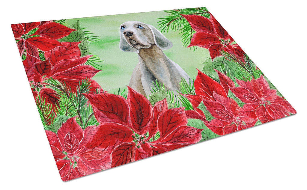 Weimaraner Poinsettas Cutting Board Tempered Glass Kitchen Cutting Surface, Heat Resistant Chopping, Non-Slip Feet, Food Prep & Serving