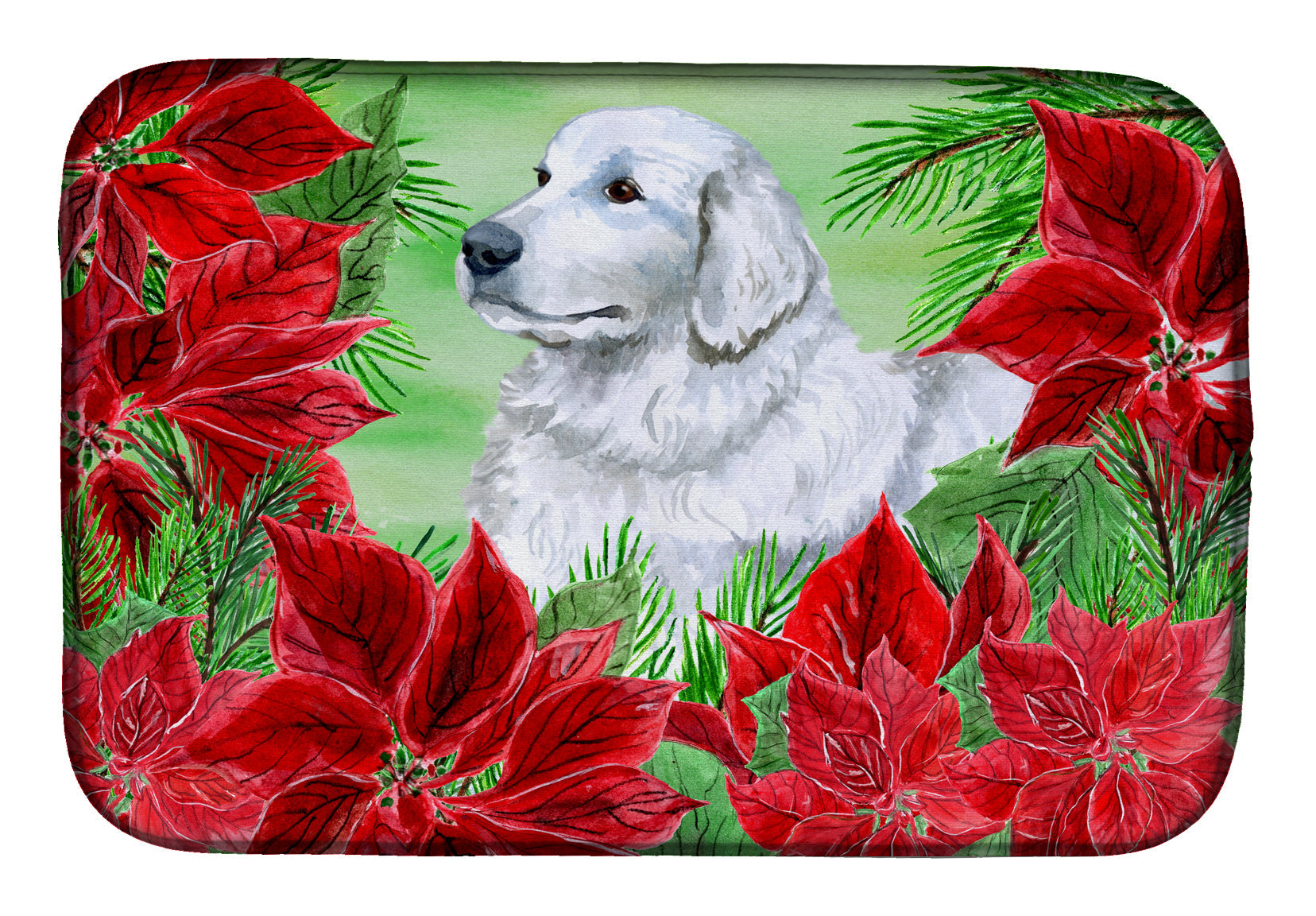 Maremma Sheepdog Poinsettas Dish Drying Mat Absorbent Dish Drying Mat Pad for Kitchen Counter Dish Drainer Mat for Countertop, 14 x 21", Multicolor