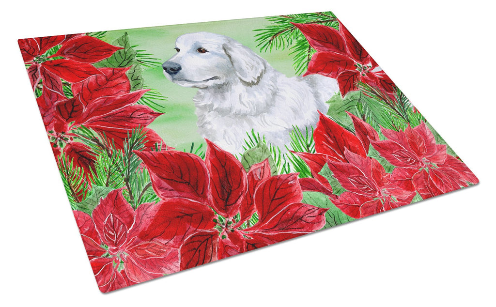 Maremma Sheepdog Poinsettas Cutting Board Tempered Glass Kitchen Cutting Surface, Heat Resistant Chopping, Non-Slip Feet, Food Prep & Serving