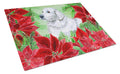 Maremma Sheepdog Poinsettas Cutting Board Tempered Glass Kitchen Cutting Surface, Heat Resistant Chopping, Non-Slip Feet, Food Prep & Serving
