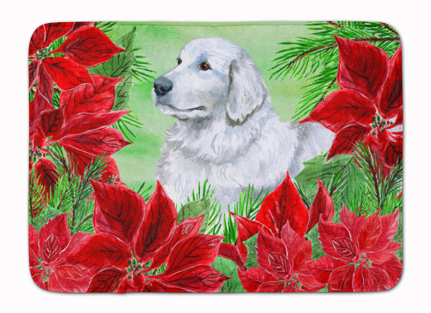 Maremma Sheepdog Poinsettas Memory Foam Kitchen Mat Machine Washable Anti-Fatigue Cushion Comfort Bath or Kitchen Rug