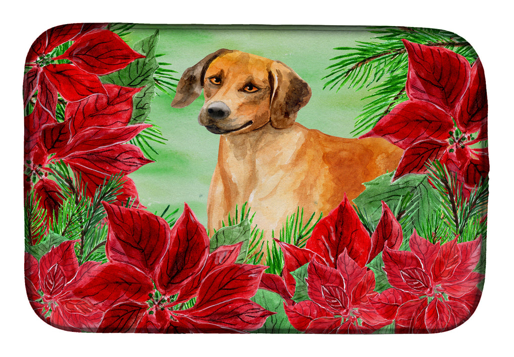 Rhodesian Ridgeback Poinsettas Dish Drying Mat Absorbent Dish Drying Mat Pad for Kitchen Counter Dish Drainer Mat for Countertop, 14 x 21", Multicolor