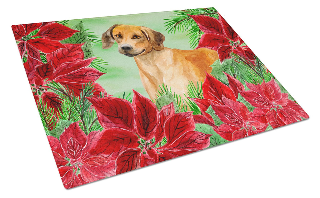 Rhodesian Ridgeback Poinsettas Cutting Board Tempered Glass Kitchen Cutting Surface, Heat Resistant Chopping, Non-Slip Feet, Food Prep & Serving