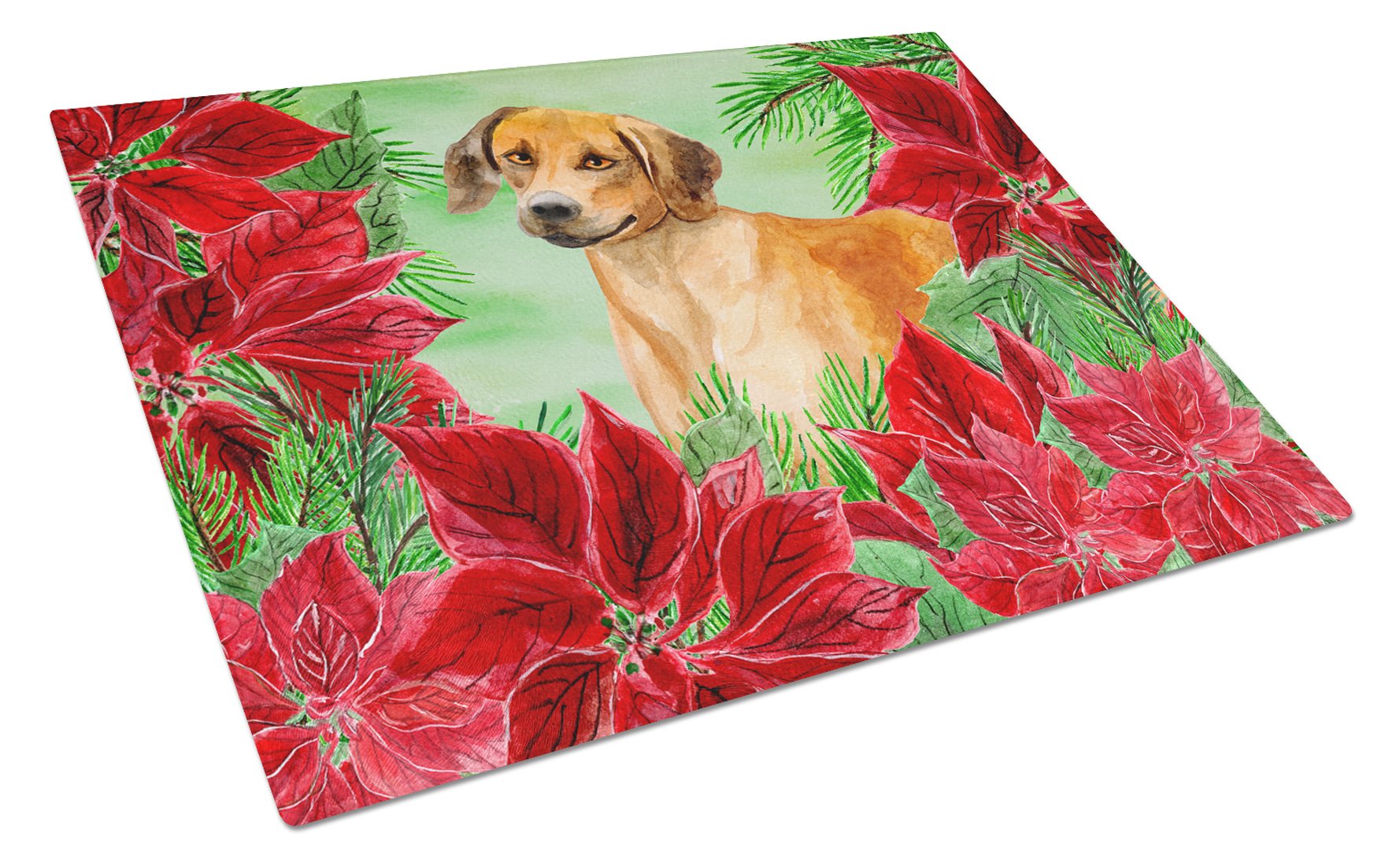 Rhodesian Ridgeback Poinsettas Cutting Board Tempered Glass Kitchen Cutting Surface, Heat Resistant Chopping, Non-Slip Feet, Food Prep & Serving