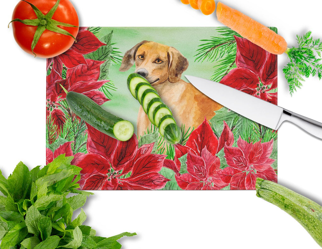 Rhodesian Ridgeback Poinsettas Cutting Board Tempered Glass Kitchen Cutting Surface, Heat Resistant Chopping, Non-Slip Feet, Food Prep & Serving