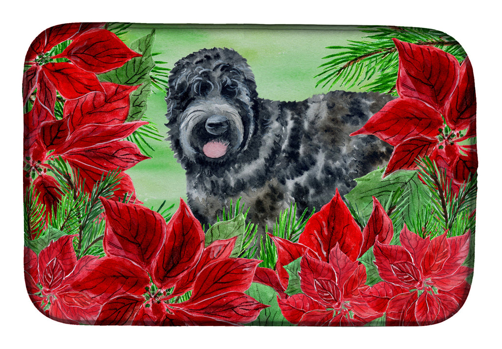 Black Russian Terrier Poinsettas Dish Drying Mat Absorbent Dish Drying Mat Pad for Kitchen Counter Dish Drainer Mat for Countertop, 14 x 21", Multicolor