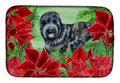 Black Russian Terrier Poinsettas Dish Drying Mat Absorbent Dish Drying Mat Pad for Kitchen Counter Dish Drainer Mat for Countertop, 14 x 21", Multicolor