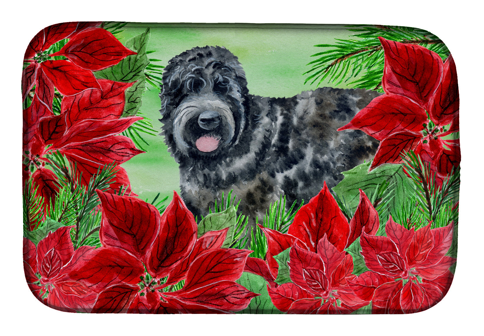 Black Russian Terrier Poinsettas Dish Drying Mat Absorbent Dish Drying Mat Pad for Kitchen Counter Dish Drainer Mat for Countertop, 14 x 21", Multicolor