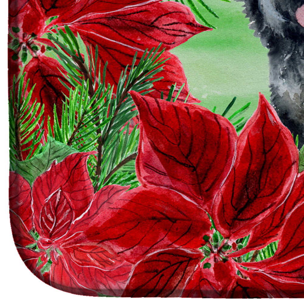 Black Russian Terrier Poinsettas Dish Drying Mat Absorbent Dish Drying Mat Pad for Kitchen Counter Dish Drainer Mat for Countertop, 14 x 21", Multicolor