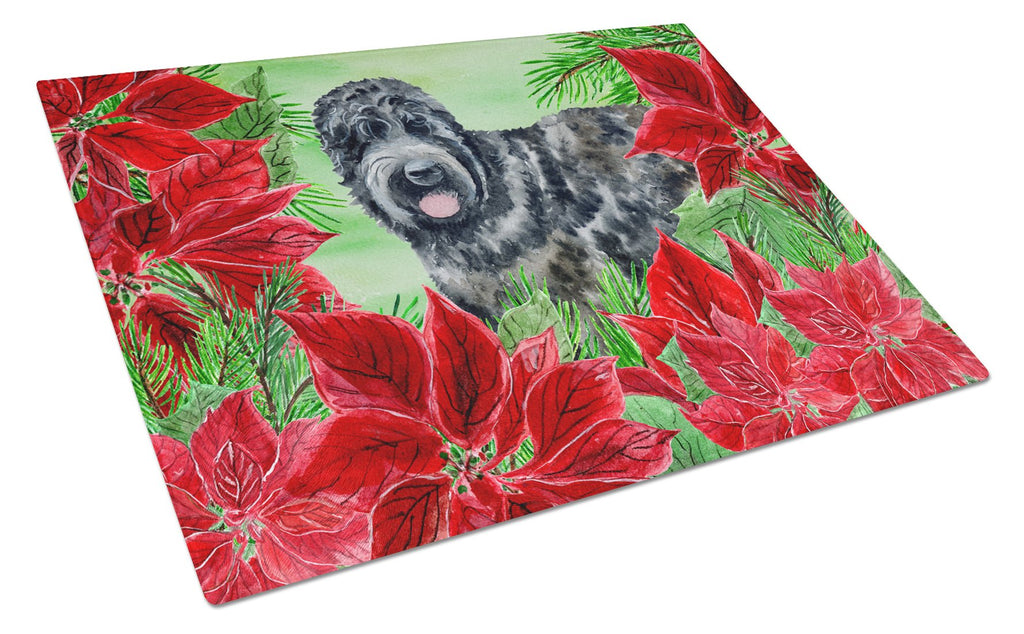 Black Russian Terrier Poinsettas Cutting Board Tempered Glass Kitchen Cutting Surface, Heat Resistant Chopping, Non-Slip Feet, Food Prep & Serving