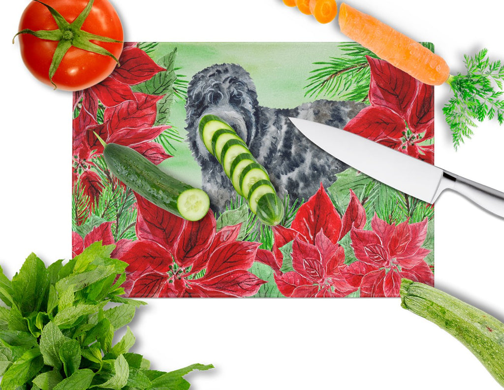 Black Russian Terrier Poinsettas Cutting Board Tempered Glass Kitchen Cutting Surface, Heat Resistant Chopping, Non-Slip Feet, Food Prep & Serving