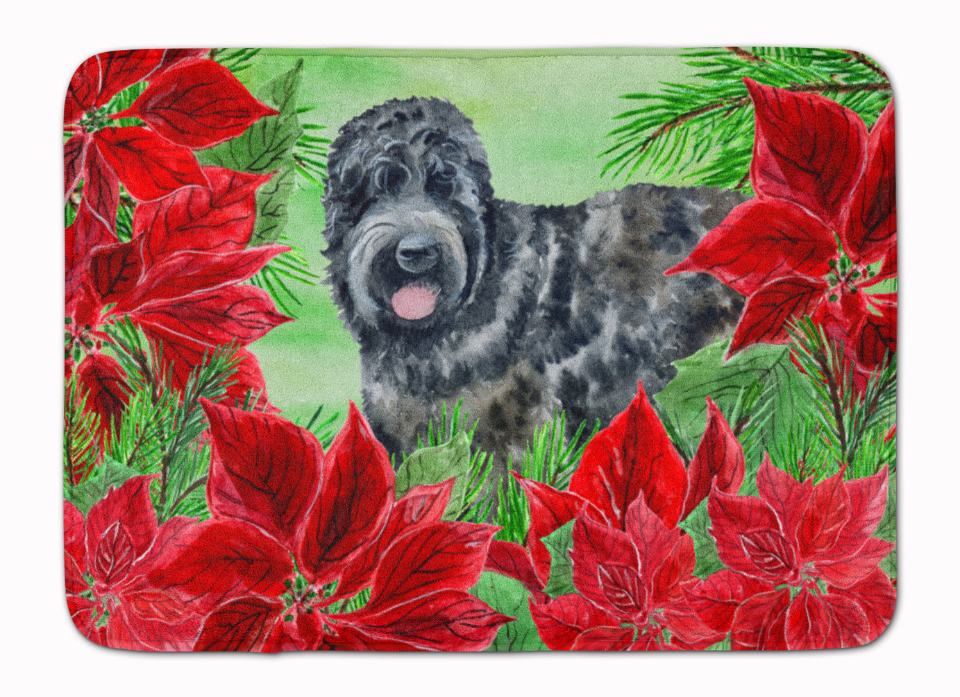 Black Russian Terrier Poinsettas Memory Foam Kitchen Mat Machine Washable Anti-Fatigue Cushion Comfort Bath or Kitchen Rug