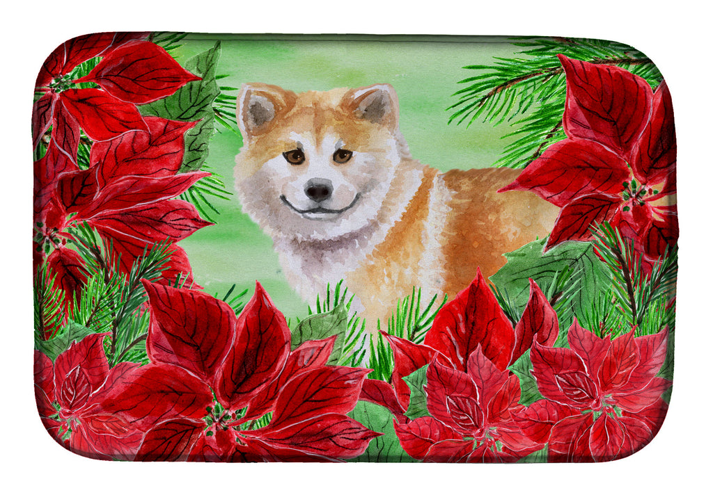 Shiba Inu Poinsettas Dish Drying Mat Absorbent Dish Drying Mat Pad for Kitchen Counter Dish Drainer Mat for Countertop, 14 x 21", Multicolor