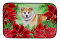 Shiba Inu Poinsettas Dish Drying Mat Absorbent Dish Drying Mat Pad for Kitchen Counter Dish Drainer Mat for Countertop, 14 x 21", Multicolor