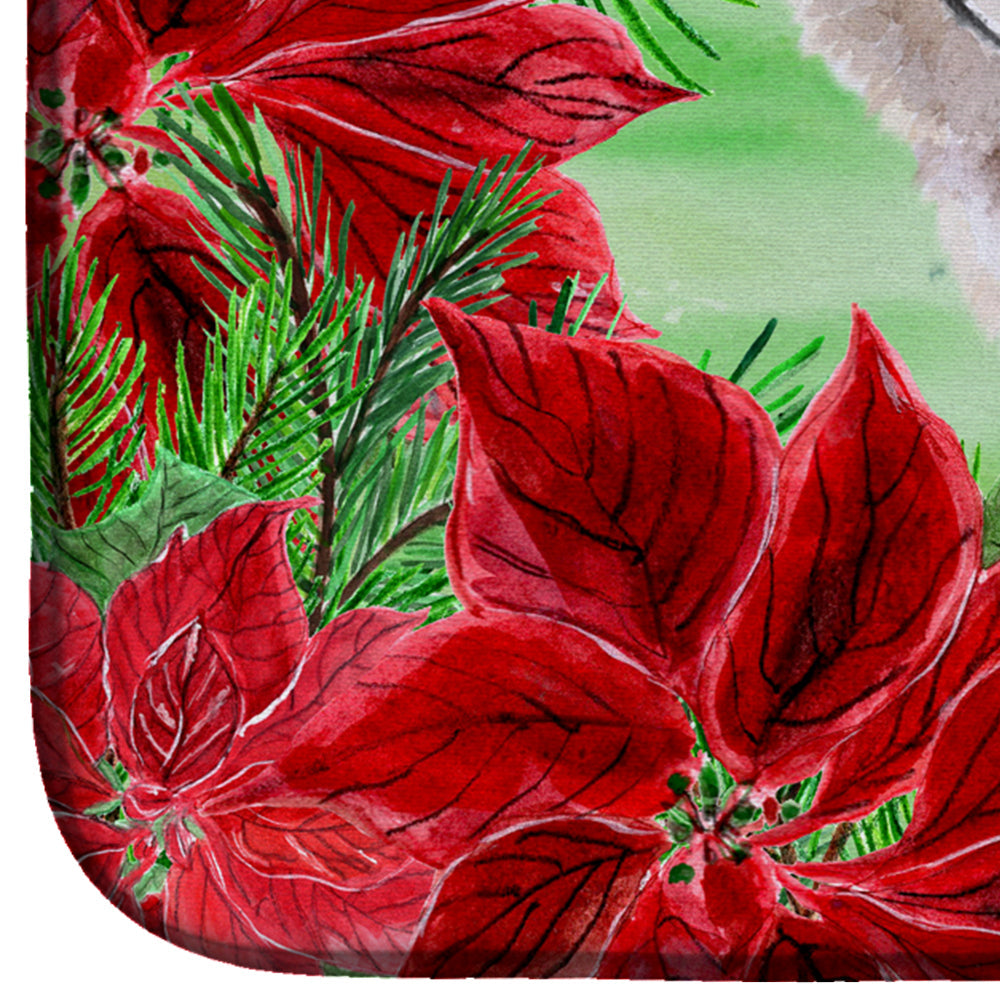 Shiba Inu Poinsettas Dish Drying Mat Absorbent Dish Drying Mat Pad for Kitchen Counter Dish Drainer Mat for Countertop, 14 x 21", Multicolor
