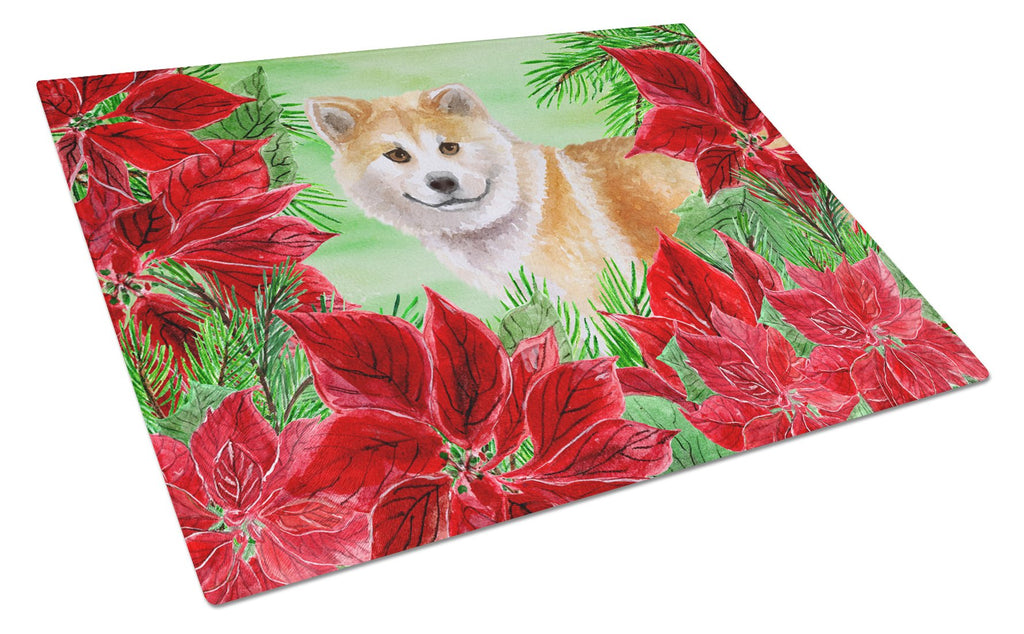 Shiba Inu Poinsettas Cutting Board Tempered Glass Kitchen Cutting Surface, Heat Resistant Chopping, Non-Slip Feet, Food Prep & Serving