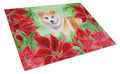 Shiba Inu Poinsettas Cutting Board Tempered Glass Kitchen Cutting Surface, Heat Resistant Chopping, Non-Slip Feet, Food Prep & Serving