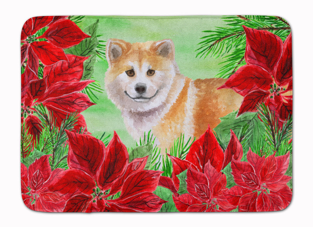 Shiba Inu Poinsettas Memory Foam Kitchen Mat Machine Washable Anti-Fatigue Cushion Comfort Bath or Kitchen Rug