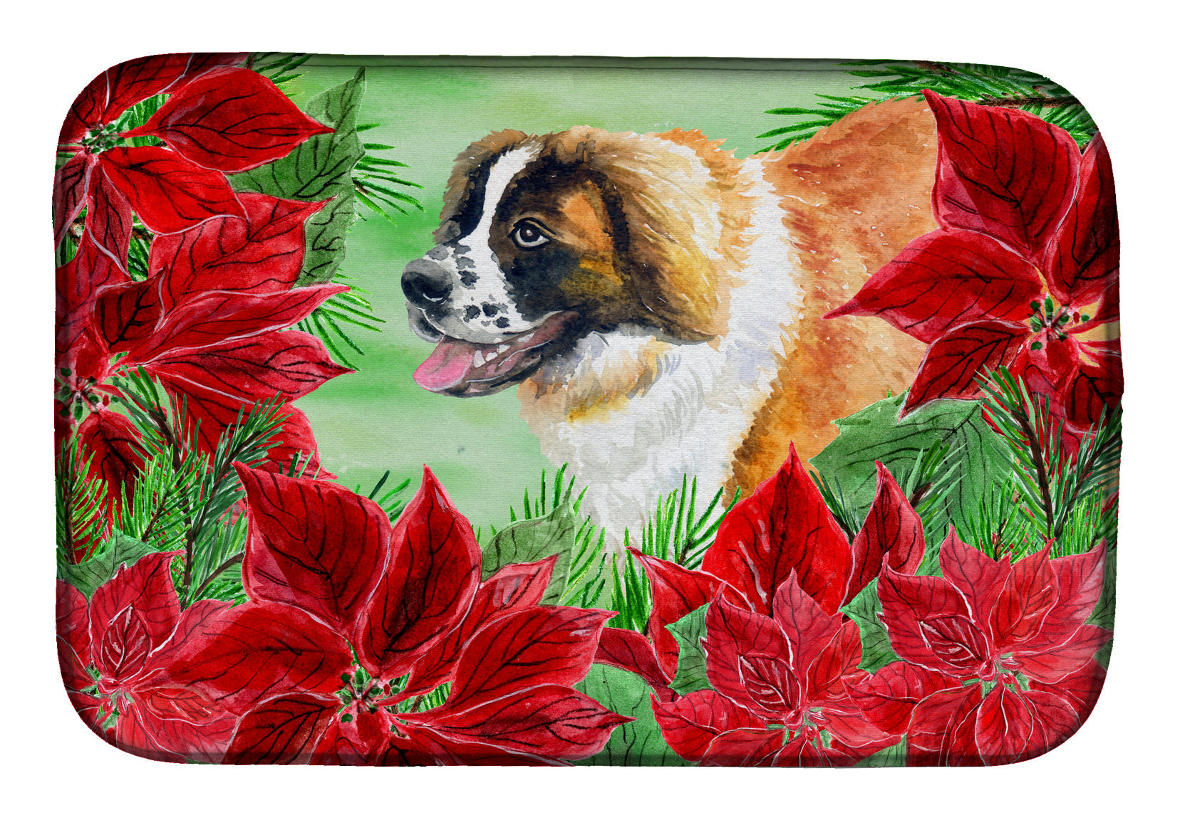 Saint Bernard Poinsettas Dish Drying Mat Absorbent Dish Drying Mat Pad for Kitchen Counter Dish Drainer Mat for Countertop, 14 x 21", Multicolor