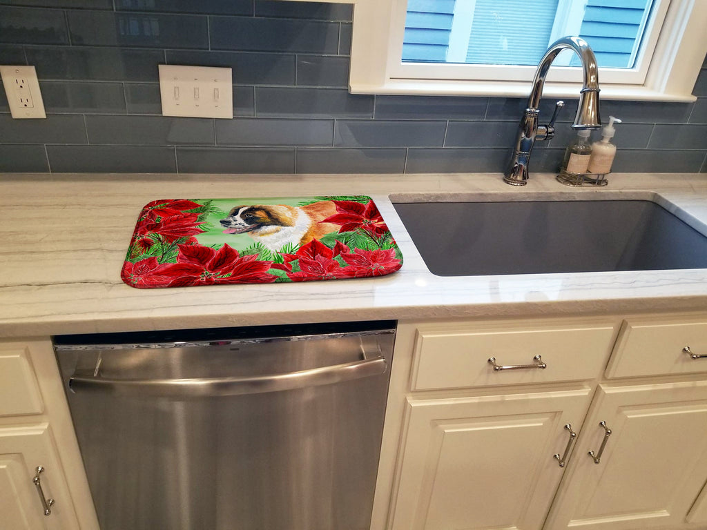 Saint Bernard Poinsettas Dish Drying Mat Absorbent Dish Drying Mat Pad for Kitchen Counter Dish Drainer Mat for Countertop, 14 x 21", Multicolor